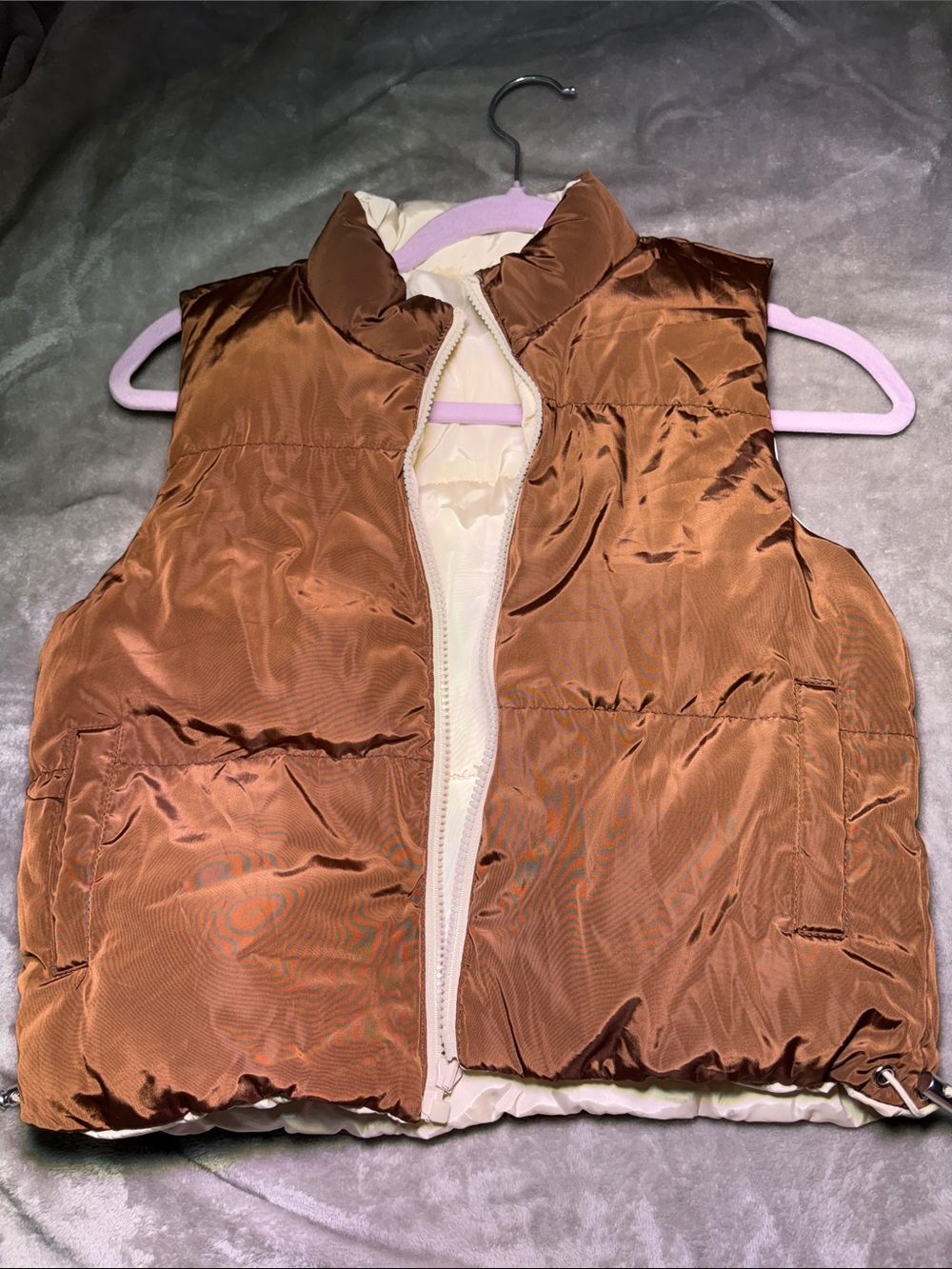 Forever 21 Reversible Puffer Vest in Brown and Cream